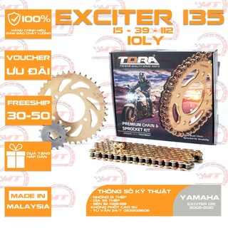 Bộ nhông sên dĩa vàng chính hãng Tora dành cho xe Exciter 135 2009 2010