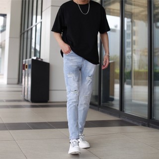 Quần jean nam rách gối chất bò co giãn tốt màu xanh nhạt dáng slimfit skinny phom ôm 5679.2 Pon.mens hà nội hcm freeship