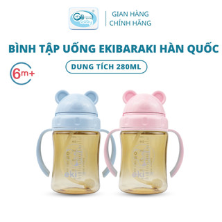 Bình tập uống nước cho bé Ekibaraki Hàn Quốc 280ml có tay cầm tặng kèm bộ dụng cụ thay thế chính hãng