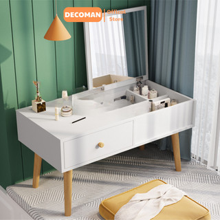 Bàn phấn trang điểm mini ngồi bệt có gương và ngăn kéo đựng mỹ phẩm bằng gỗ phủ melamin decor cao cấp DECOMAN - H14