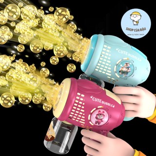 [ĐÈN] Súng bong bóng 10 nòng gấu dâu, máy bắn xà phòng, Súng bắn bong bóng xà phòng, Súng đồ chơi quà tặng cho bé