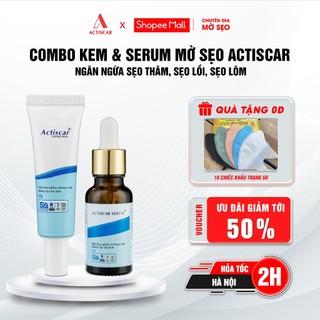  Combo kem và serum Actiscar làm mờ sẹo thâm mụn, sẹo rỗ, sẹo lõm, sẹo lồi lâu năm