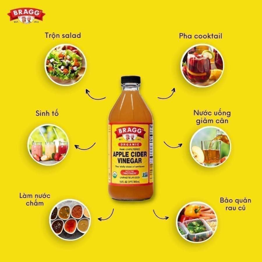 Giấm Táo Hữu Cơ Bragg Organic Của Mỹ Có Giấm Cái 473ml, 946ml - Dấm Táo Giảm Cân Gofit Mart