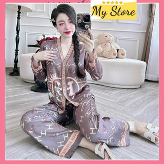 [ Form nhỏ ] Đồ bộ nữ mặc nhà, đồ ngủ Pijama dễ thương lụa latin tay dài quần dài, Freesize dưới 58kg MYSTORE