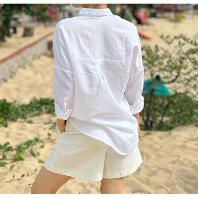 Áo sơ mi trắng tay dài linen cotton basic idee