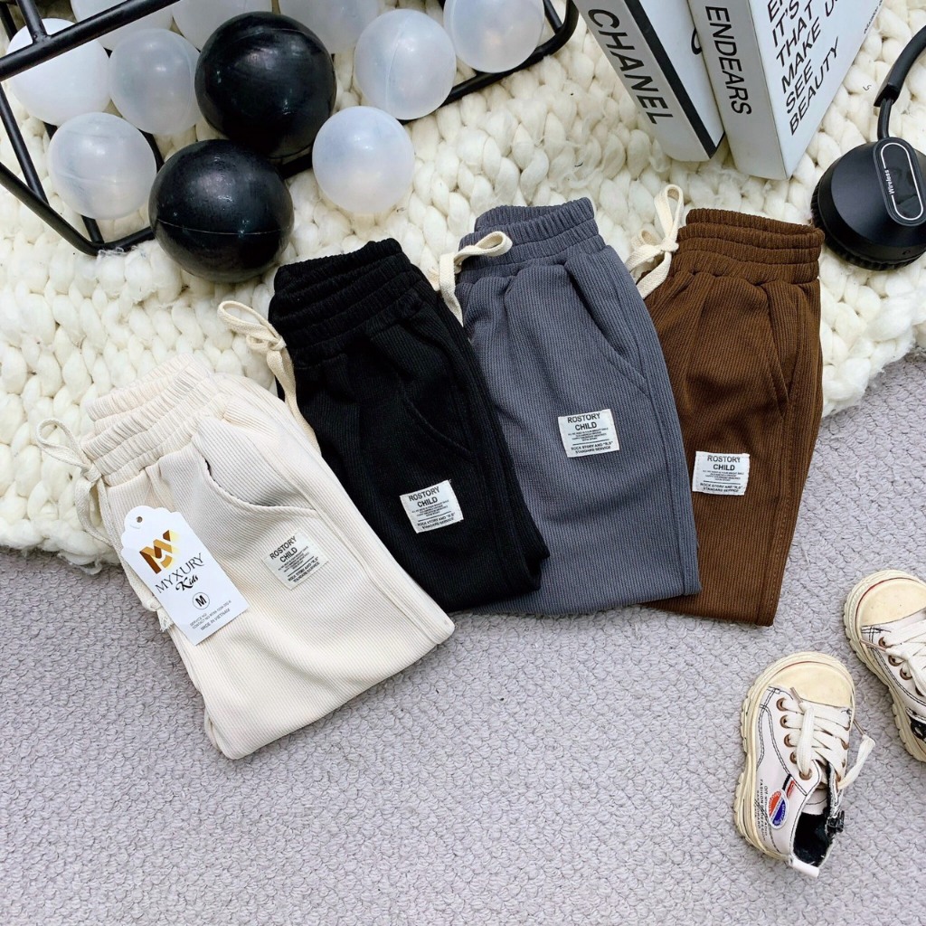 Combo 3 quần dài cho bé mặc thu đông siêu đẹp có chun eo co giãn chất vải tăm len phù hợp các mùa cho bé