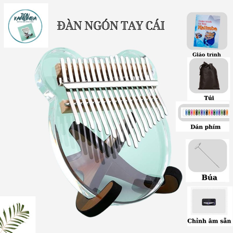Đàn Kalimba 17 phím Acrylic, kalimba trong suốt, Thumb Piano phong cách dễ thương - Full Phụ Kiện