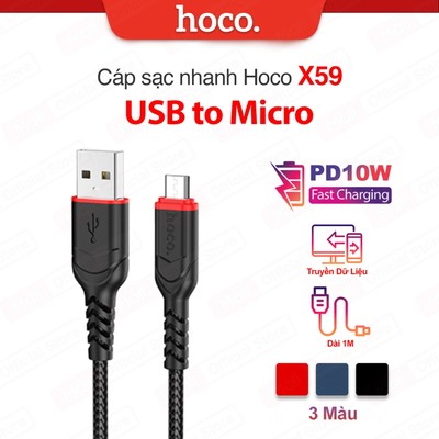 Cáp sạc nhanh USB to Micro PD10W Hoco X59 đầu sạc chống gẫy gập, đầu sạc chống gẫy gập, dài 100cm