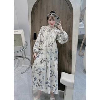 Đầm thời trang nữ dự tiệc sang trọng chất lụa lưới áo cổ lọ tay dài bo chun dáng váy chữ A dài maxi