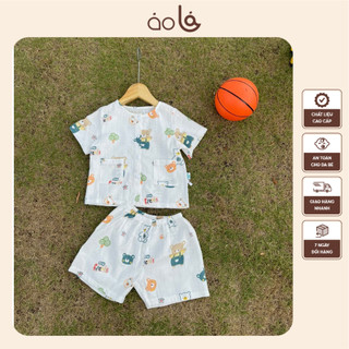 Pijama bé trai tay ngắn quần đùi xô cotton Áo Lá Homewear A105, đồ bộ cộc tay cho bé trai