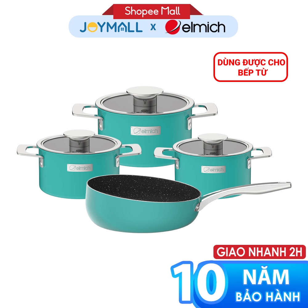 Bộ nồi chảo Inox liền khối Elmich Hera EL-8138 size 16,18,22 chảo full induction 26cm, Hàng chính hãng - JoyMall