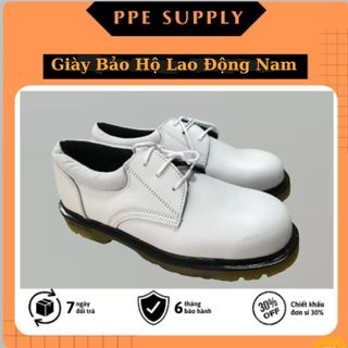 Giày Bảo Hộ Lao Động Nam, làm bếp, sản xuất thực phẩm, dược màu trắng, mũi thép, chống trượt