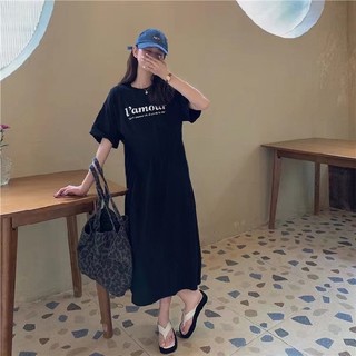 váy dài qua đầu gối của nữ ngắn tay cổ tròn phong cách in chữ I`AMOUR giản dị TTDSA0266