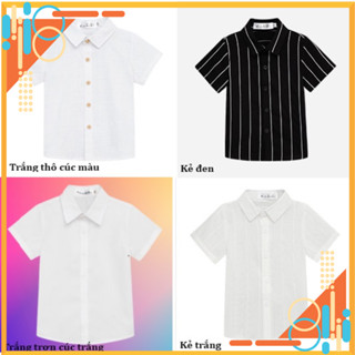 Áo sơ mi trắng đen cao cấp đi học ngắn tay đồng phục học sinh cho bé trai cấp 1 cấp 2 mã ASMBT020