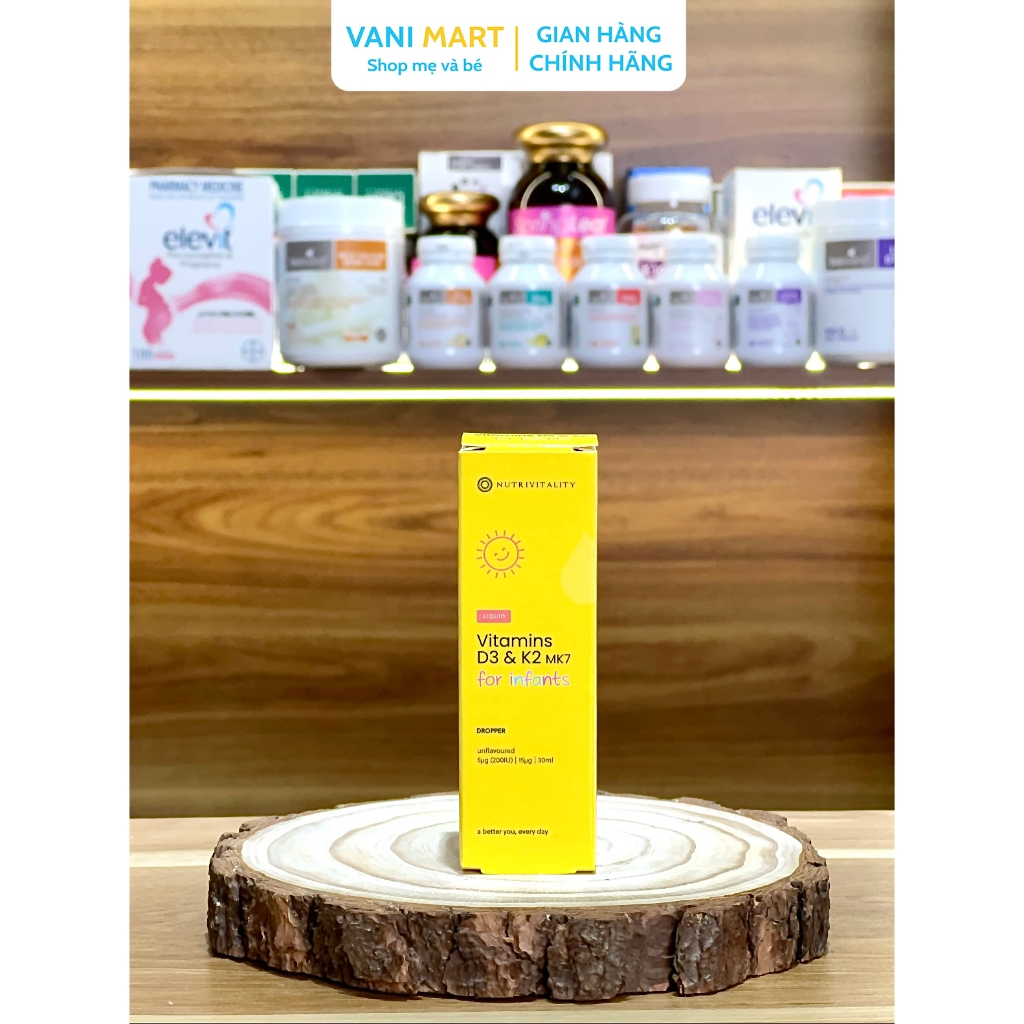 Vitamin D3K2 MK7 Nutrivitality của Anh Quốc giúp bé phát triển chiều cao, tăng đề kháng 30ml