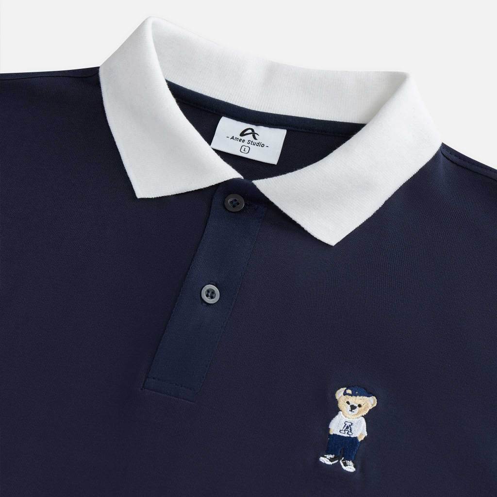 Áo Polo Form Rộng Amee Bear Thêu Logo Phối Bo/ Cotton 100% | BigBuy360 - bigbuy360.vn