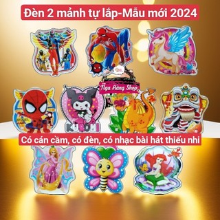 Đèn lồng trung thu 2 mảnh tự lắp, lồng đèn trung thu có cán cầm, có đèn, có nhạc bài hát thiếu nhi