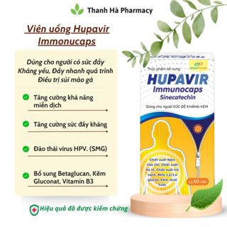 Viên Uống Hupavir Immunocaps tăng đề kháng - Hỗ trợ tăng đào thải HPV, sùi mào gà cho nam và nữ hộp 60 viên (che tên)