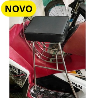 Ghế đôn ga inox yên nệm đen xe novo , ghế đôn ga không tựa an toàn cho bé xe novo