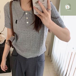 Áo thun polo , áo len cộc dệt kim cổ bẻ phối vặn thừng thêu ngựa ngực chất mongtoghi phong cách hàn quốc nvn.store