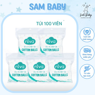 Bông gòn đút tai cho mẹ sau sinh Niva - Bông viên tròn Niva, dùng trong y tế, nút nhét lỗ tai, trang điểm