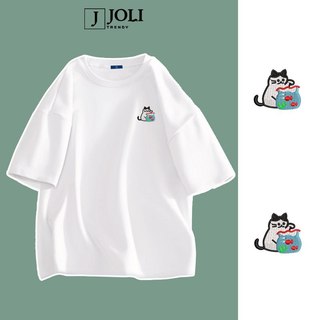 Áo Thun THÊU, Áo Phông Thêu Cat & Goldfish  By JOLI Chất Cotton Thoáng Mát Form Rộng Tay Lỡ Cho Nam Nữ Phong Cách Unisex