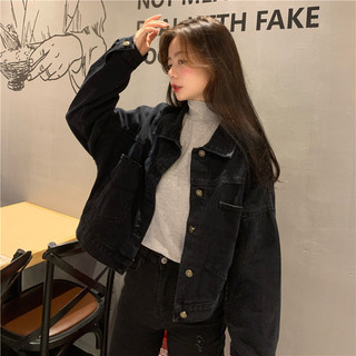 Áo jean khoác croptop denim nữ đen áo jacket jean nữ chất denim dáng ngắn 667