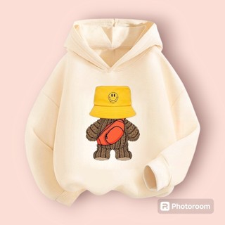 Áo Nỉ Hoodie Mũ 2 Lớp Hình Gấu Túi Mũ , Vải Nỉ Cotton Mềm Mịn Co Giãn Cho Bé (M 82)