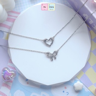 MaCherie dây chuyền nữ mặt nơ và trái tim inox không gỉ