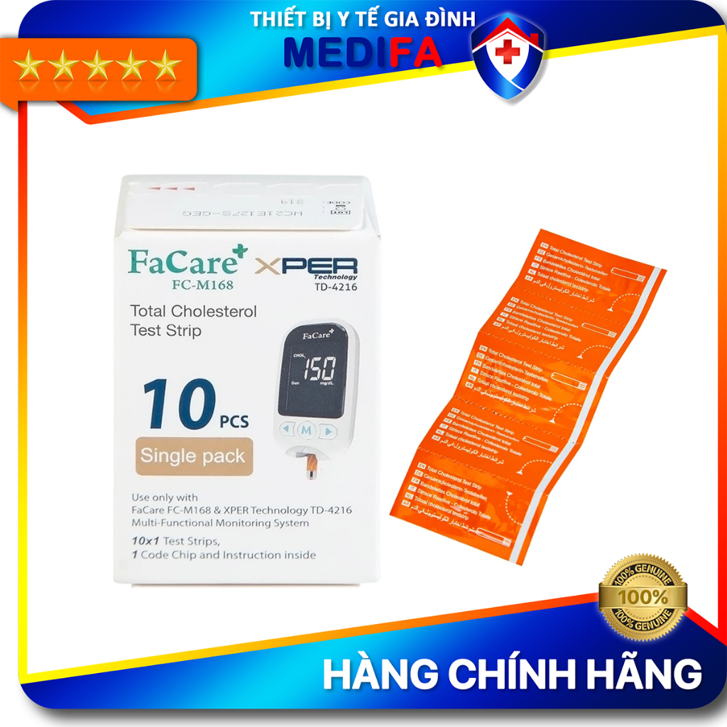 Hộp 10 Que Thử Cholesterol FaCare FC-M168 Kiểm Tra Nồng Độ Mỡ Máu