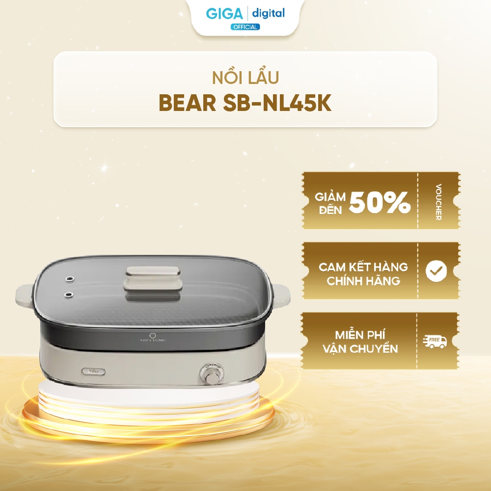 Nồi lẩu, nướng đa năng Bear 4,5L SB-NL45K - 2 lòng nồi nấu đa dạng