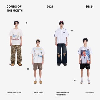 Set mix áo quần candles combo of the month mới nhất áo thun quần short, áo sơ mi denim quần jeans chính hãng