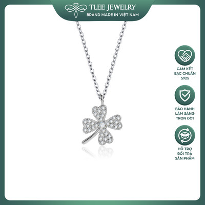 Dây chuyền bạc nữ TLEE vòng cỏ bốn lá cánh tim mặt đính đá to sang trọng TLEE JEWELRY D0135