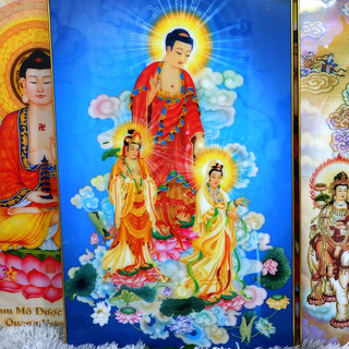 [THANH LÍ] Tranh Tây Phương Tam Thánh 40x60cm bằng gỗ tráng gương mica viền vàng đồng cao cấp sang-xịn-mịn