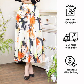 Chân váy emy v2013 xoè mango hoa cam loang đen