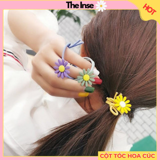 Thun cột tóc hoa cúc dễ thương THE INSE dây buộc tóc đẹp nhiều màu xanh, đỏ, tím, vàng, trắng, đen CE013