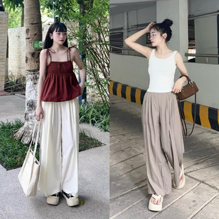 Quần suông culottes đũi gió may ly trước cạp chun 24621 Lumii