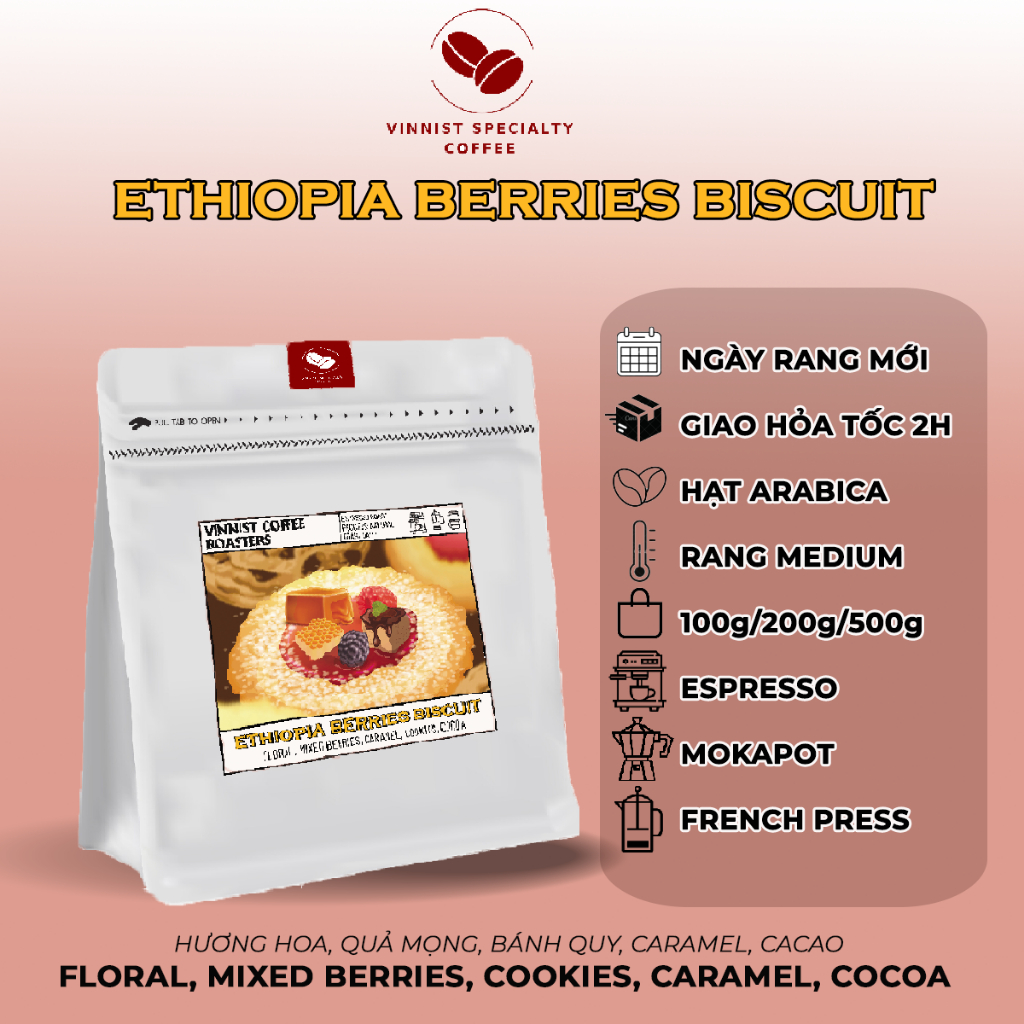 [Bán Chạy] Cà phê Pha Máy Ethiopia Biscuit - Vinnist Specialty Coffee
