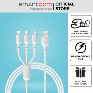 Dây sạc, cáp sạc đa năng 3 đầu sạc nhanh Borofone chính hãng 3 in 1 bọc dù chống dứt gẫy Smartcom BX16