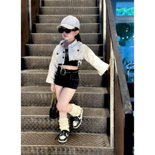 set jean áo khoác + Áo dây+ Quần + nịt from ôm croptop cho bé gái  A39