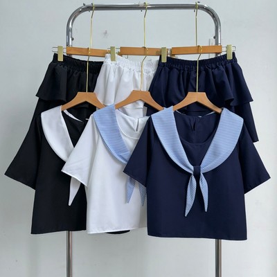 Set Bộ Thủy Thủ Kèm Chân Váy Dập Ly Dễ Thương Có Bảo Hộ Vải Mềm Ít Nhăn SET834