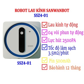 Robot lau kính Sanwabot SZ4-03, 4 vòi phun nước và lau kính tự động, Pin 500mAh, chống rơi 30 phút