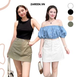 ZAREEN | CHÂN VÁY CHỮ A BASIC ZAREEN VAA29 TRẮNG + RÊU