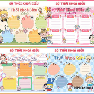 Set 4 tấm thời khóa biểu Labubu - Crybaby - Skullpanda - Popbeanbaby