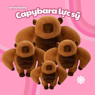 Gấu Bông Capybara Lực Sĩ Cơ Bắp ANVIHOME, Thú Nhồi Bông Chuột Lang Nước Gymer 6 Múi Siêu Ngầu Khổng Lồ
