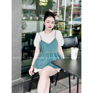 Set yếm bigsize nữ thảo minhon set yếm jeans 3 món rời 60-90kg