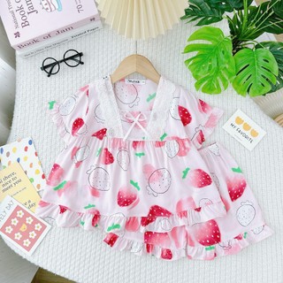 Bộ Tole tay ngắn quần đùi cho bé gái chất lanh 2 da mềm mịn mát mùa hè