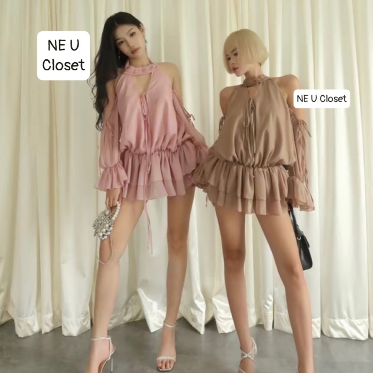 [VÁY THIẾT KẾ] Váy rớt vai cổ yếm dài tay váy dài tay váy cổ yếm đầm cổ yếm đầm đi tiệc đầm đi biển 