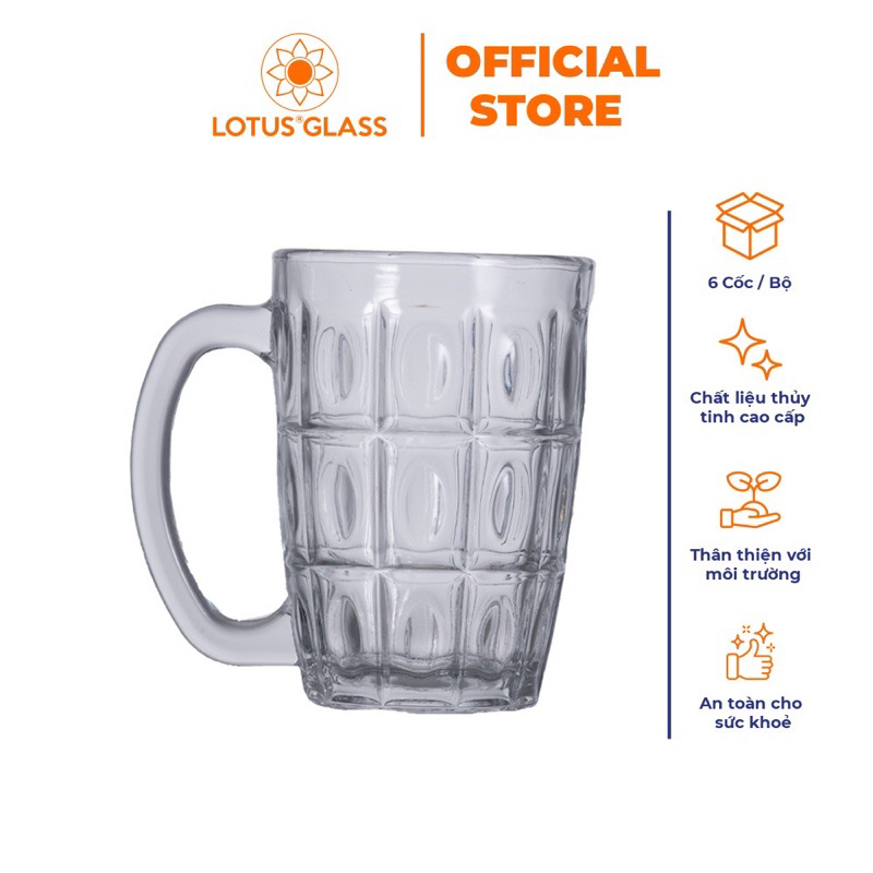 [Hộp 6 cái] Ly cốc uống bia quai na, ly mãng cầu thủy tinh 410ml thủy tinh cao cấp Việt Tiệp, Ly qua