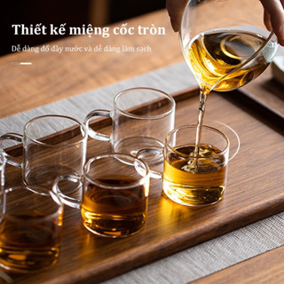Một ly thủy tinh cà phê chịu nhiệt 100ml Bộ cốc trà thuỷ tinh có quai Bộ chén uống trà nhỏ Bộ ấm pha trà thuỷ tinh